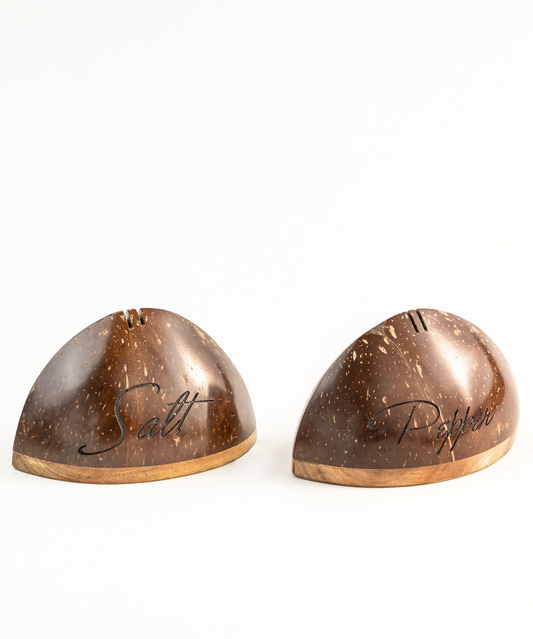 Salt & Pepper Shakers made from Coconut Shells